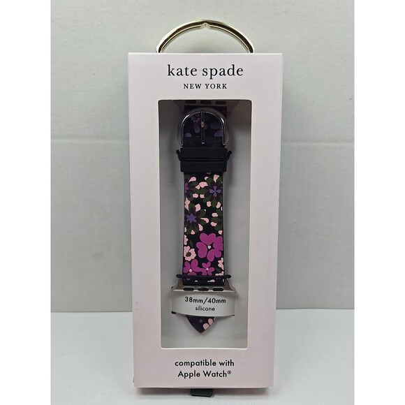 Kate Spade New York Black Pink Floral Silicone Apple Watch Band 38mm 40mm - Picture 1 of 6